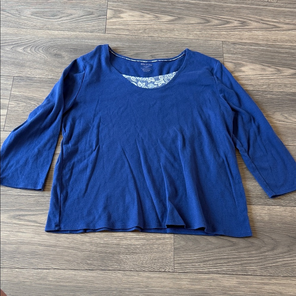 White Stag Navy Blue Scoop Neck 3/4 Sleeve Tee
